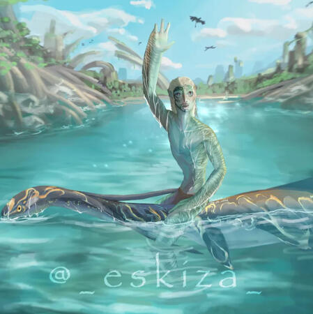 shaded halfbody + non-humanoid fullbody + complex bg